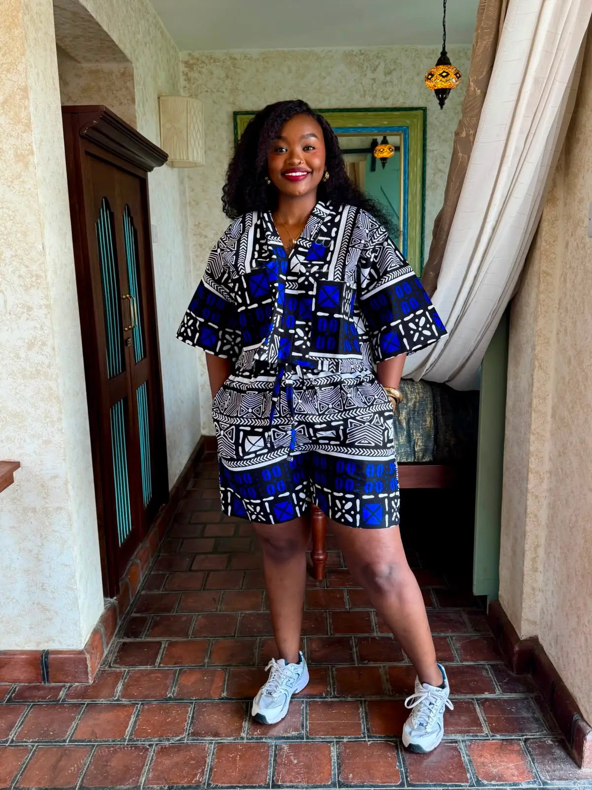 JGC Kauli Ankara Top — Blue & Black Mosaic