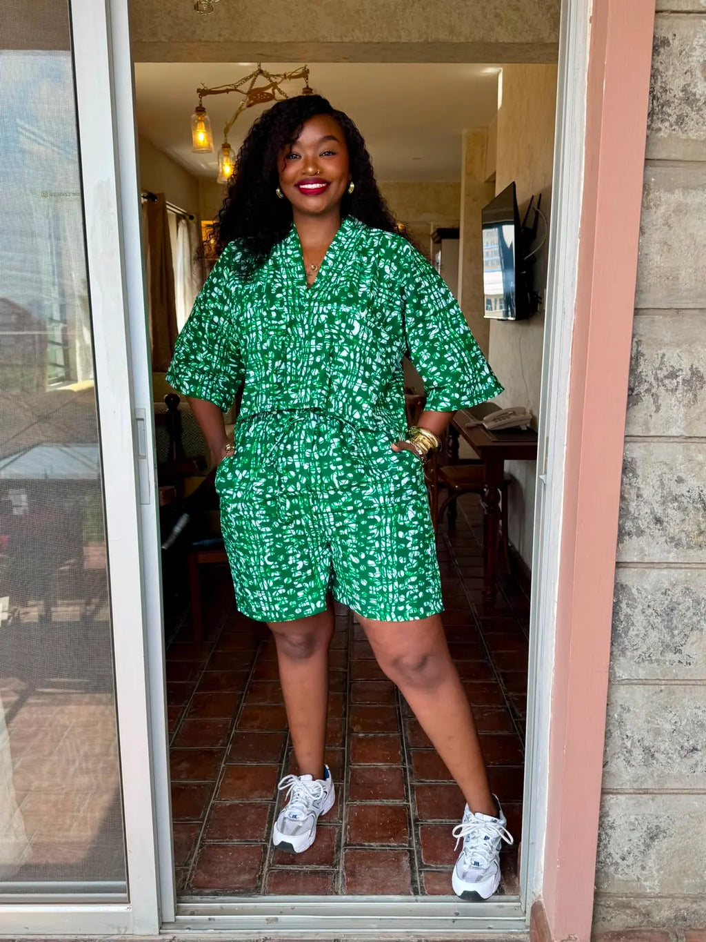 JGC Kauli Ankara Top — Emerald & White Abstract