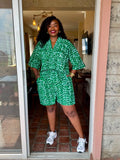 JGC Kauli Short Set — Emerald & White Abstract