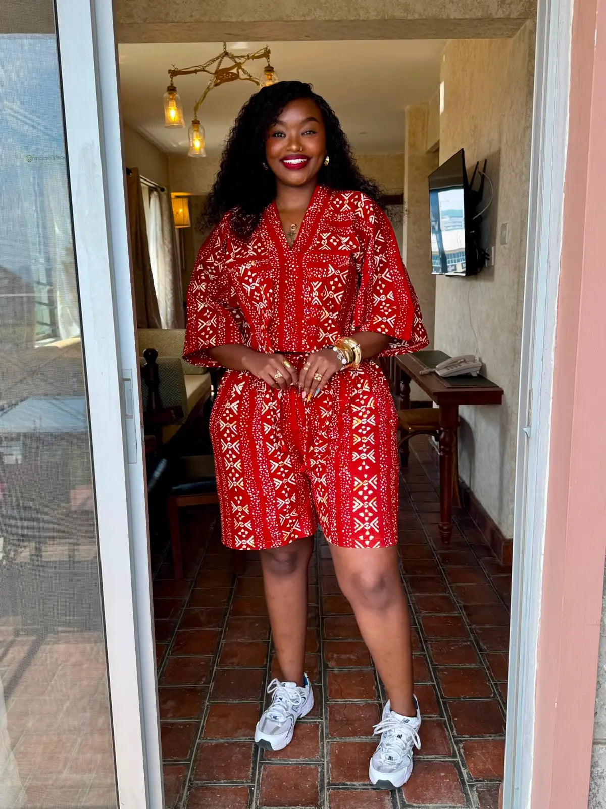 JGC Kauli Ankara Top — Red & White Geometric
