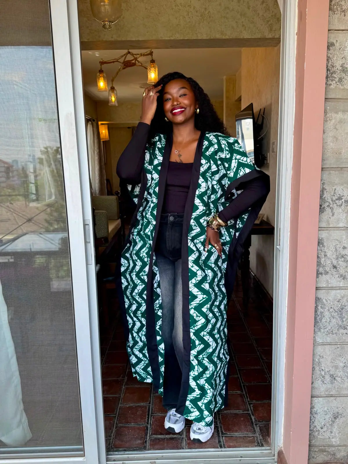 JGC Poncho Kimono — Emerald Zigzag