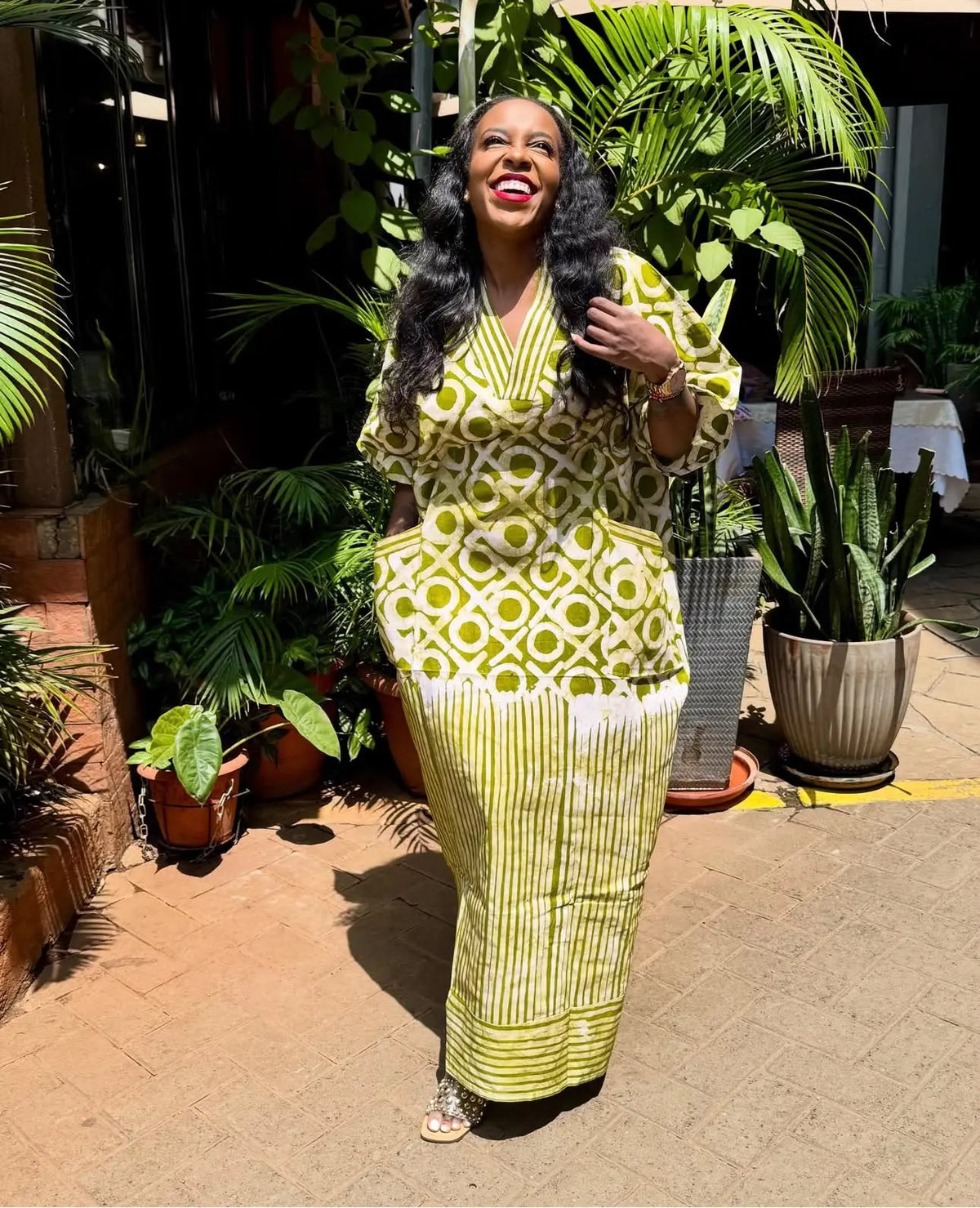 JGC Xoxo Kaftan — Green & White Geometric