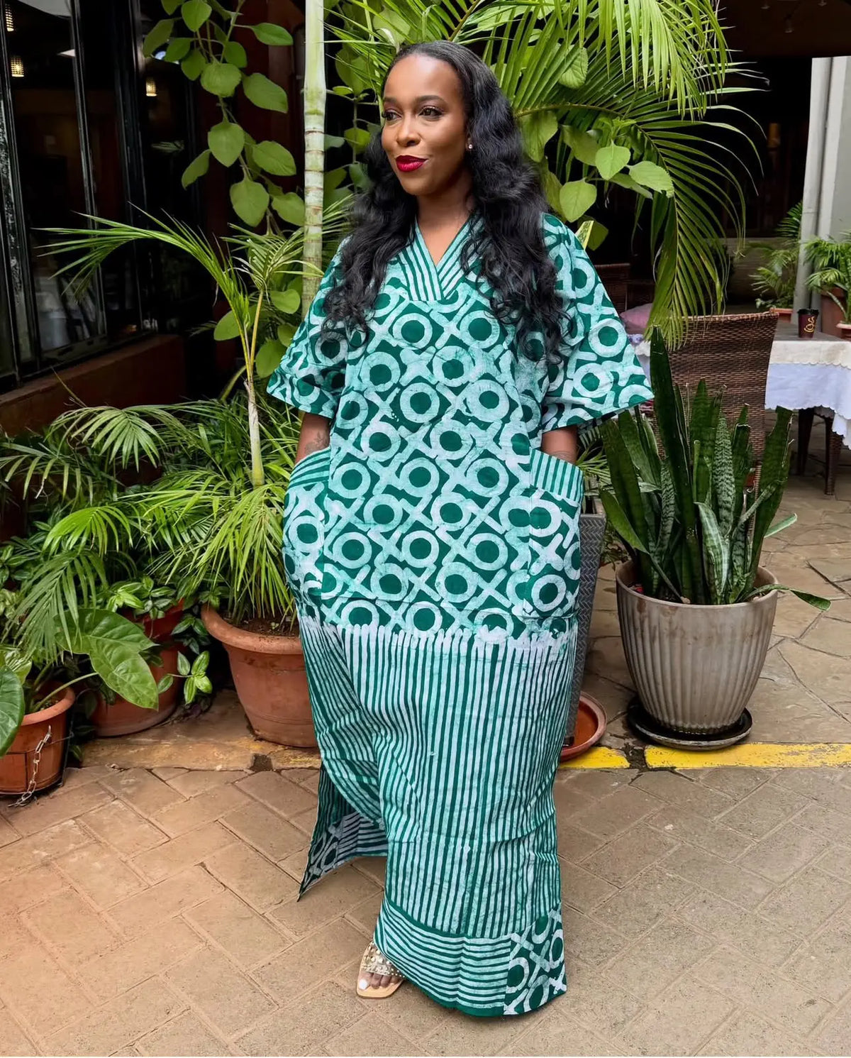 JGC Xoxo Kaftan — Teal & White Geometric