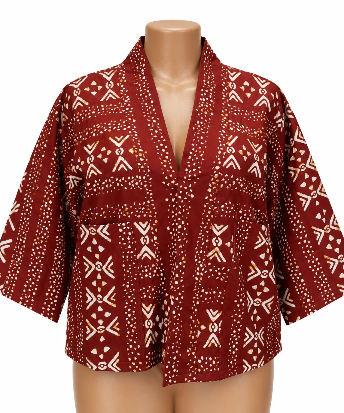 JGC Kauli Ankara Top — Red & White Geometric