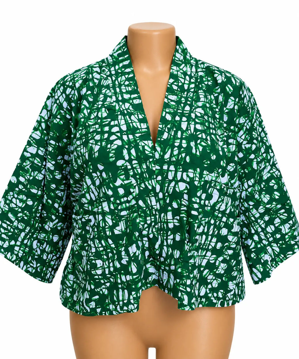 JGC Kauli Ankara Top — Emerald & White Abstract