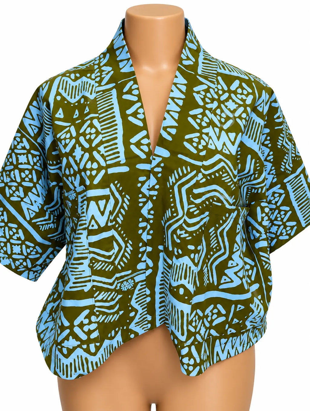 JGC Kauli Ankara Top — Olive & White Geometric