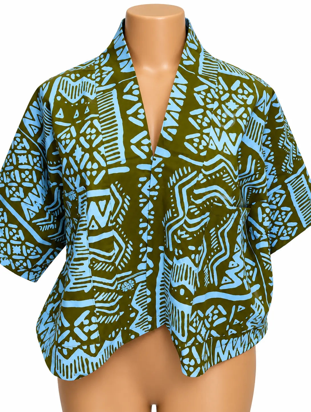 JGC Kauli Ankara Top — Olive & White Geometric