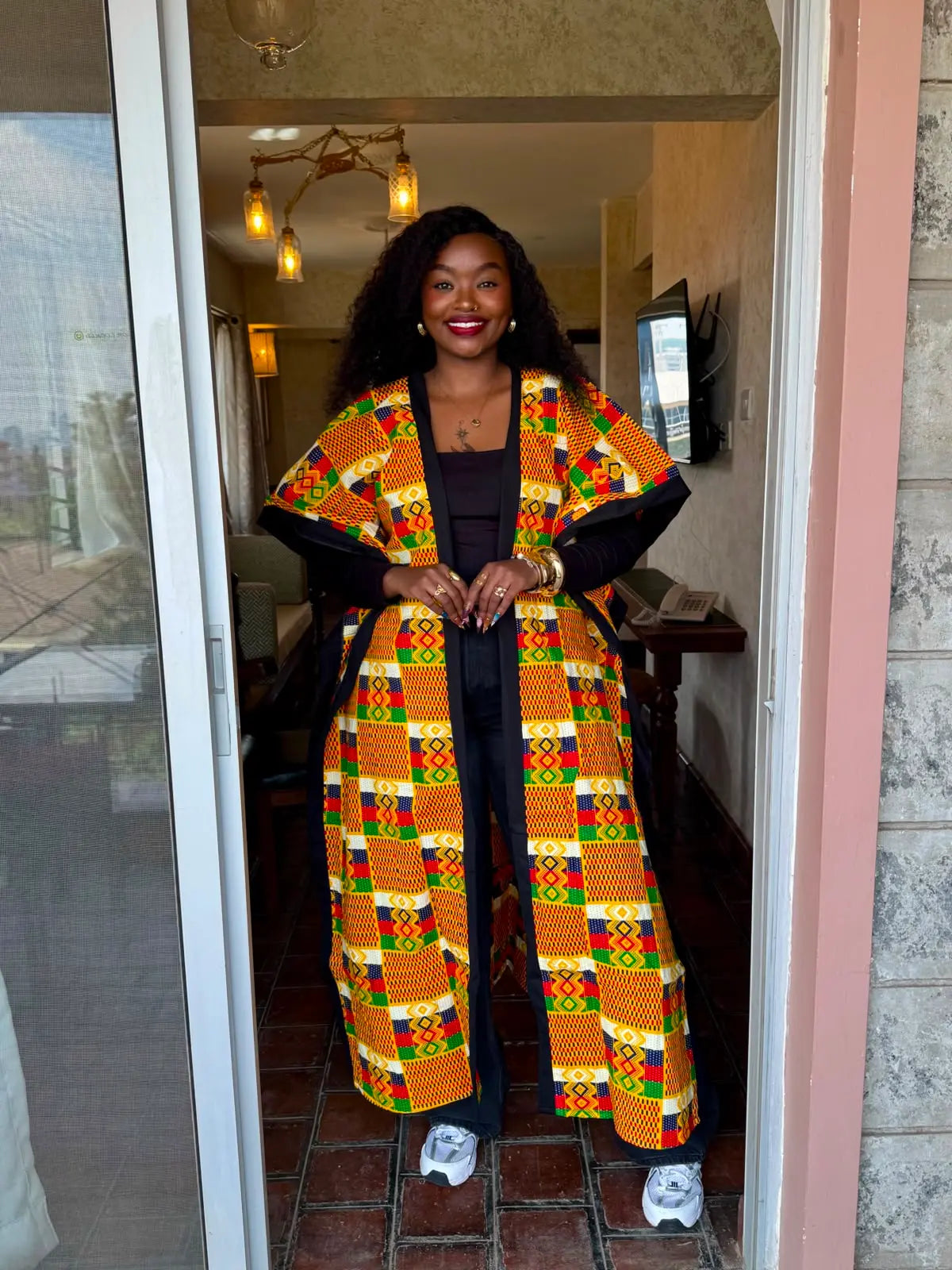 JGC Poncho Kimono — Yellow, Green & Red Geometric