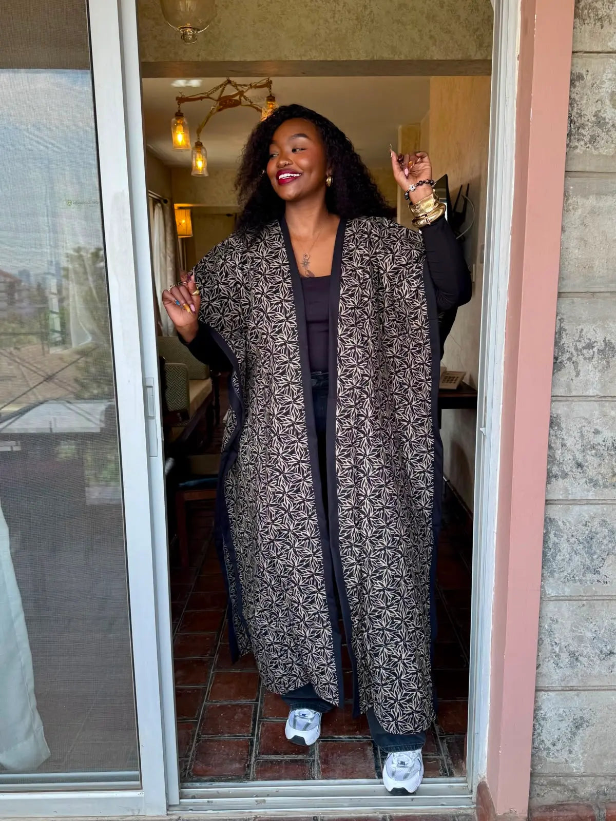 JGC Poncho Kimono — Black & Gold Floral
