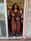 JGC Poncho Kimono — Orange, Red & Black Geometric