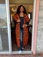 JGC Poncho Kimono — Orange, Red & Black Geometric
