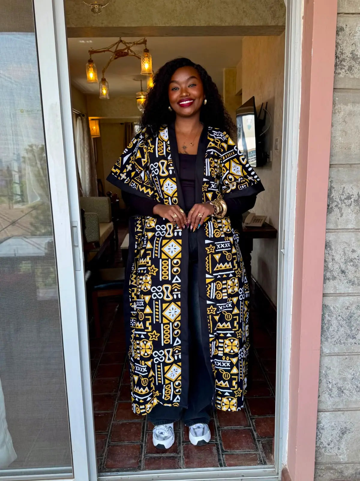 JGC Poncho Kimono — Yellow & Black Geometric