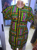 JGC Zipper Dress — Green, Red & Yellow Geometric