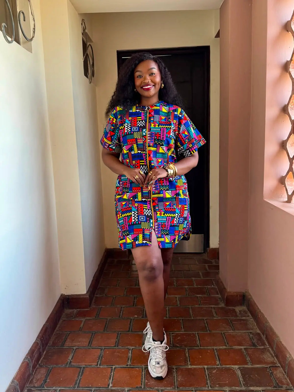 JGC Zipper Dress — Multicolour Geometric