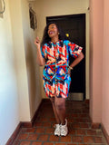 JGC Zipper Dress — Blue, Red & White Abstract