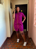 JGC Zipper Dress — Black & Magenta Geometric