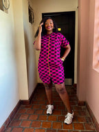 JGC Zipper Dress — Black & Magenta Geometric