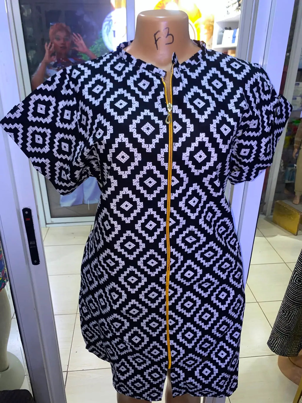 JGC Zipper Dress — Black & White Geometric