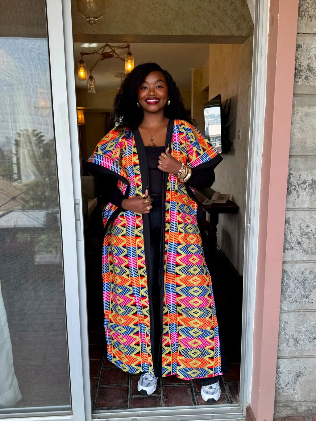 JGC Poncho Kimono — Yellow, Blue & Red Geometric