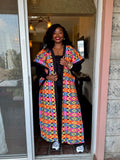 JGC Poncho Kimono — Yellow, Blue & Red Geometric