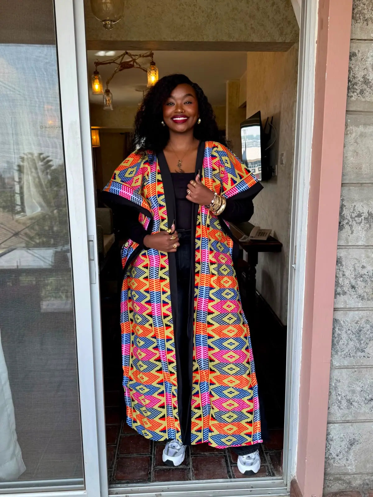 JGC Poncho Kimono — Yellow, Blue & Red Geometric