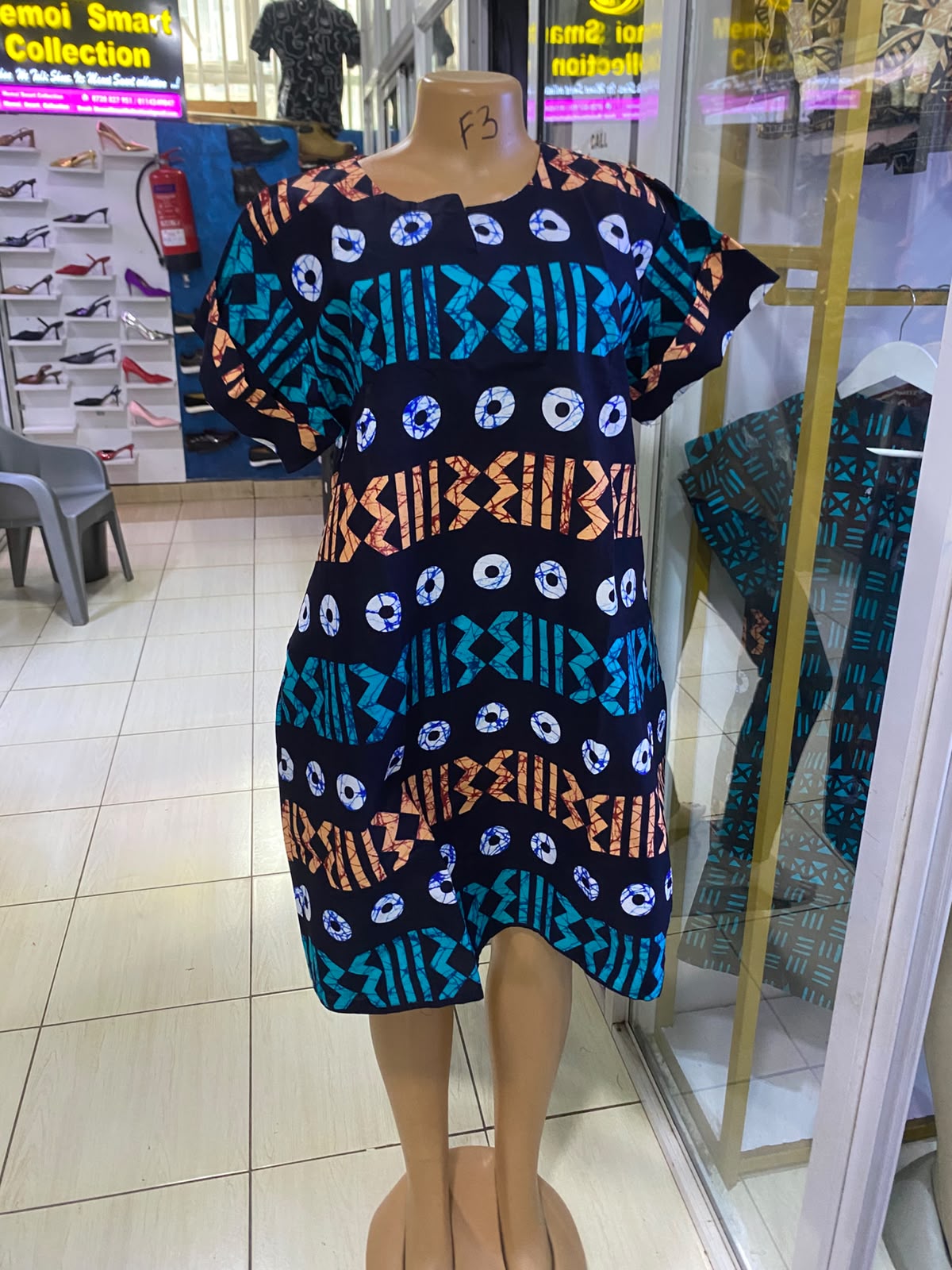 JGC Sundress — Blue, Orange & Black Geometric