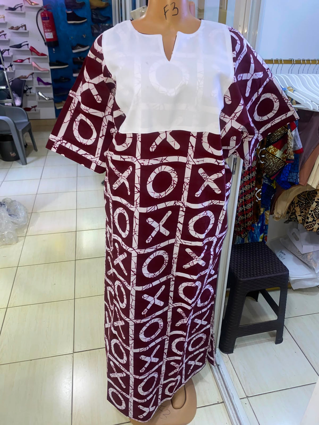 Kazuri Maxi Dress — Xoxo Burgundy & White Geometric