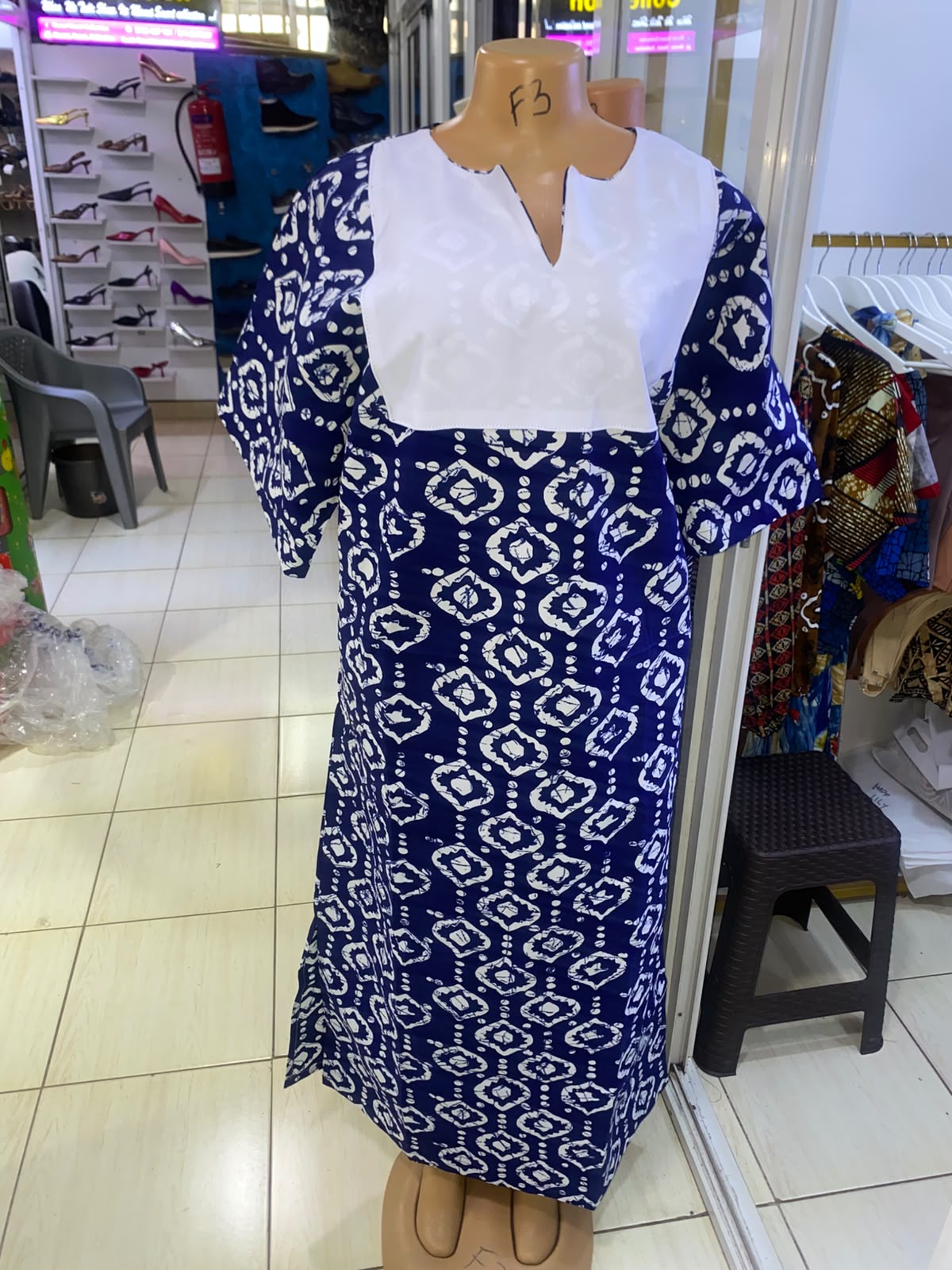Kazuri Maxi Dress — Navy & White Geometric