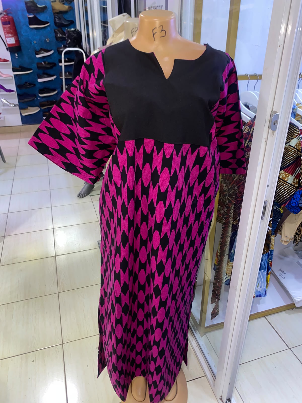 Kazuri Maxi Dress — Pink & Black Geometric