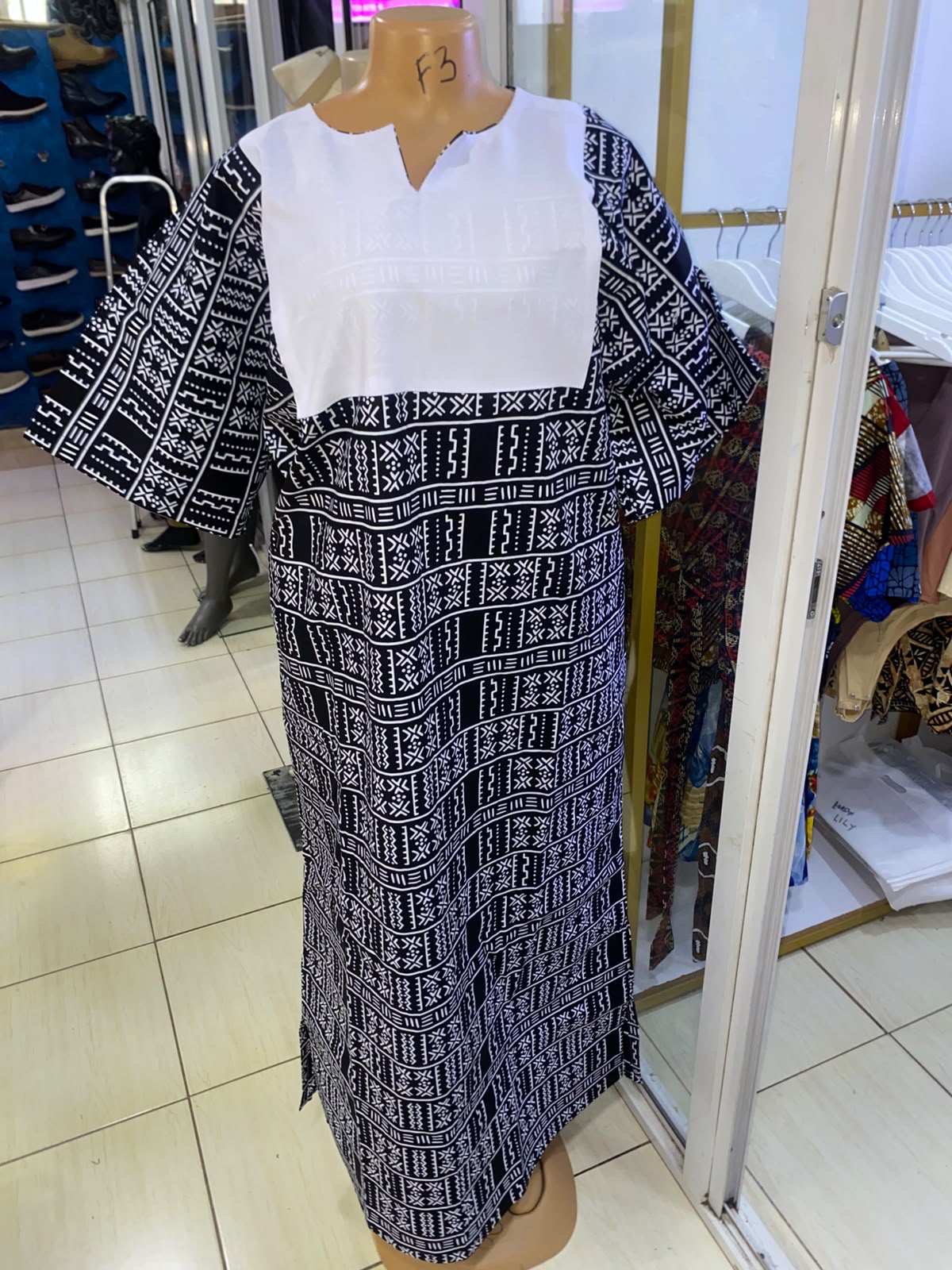 Kazuri Maxi Dress — Black & White Geometric