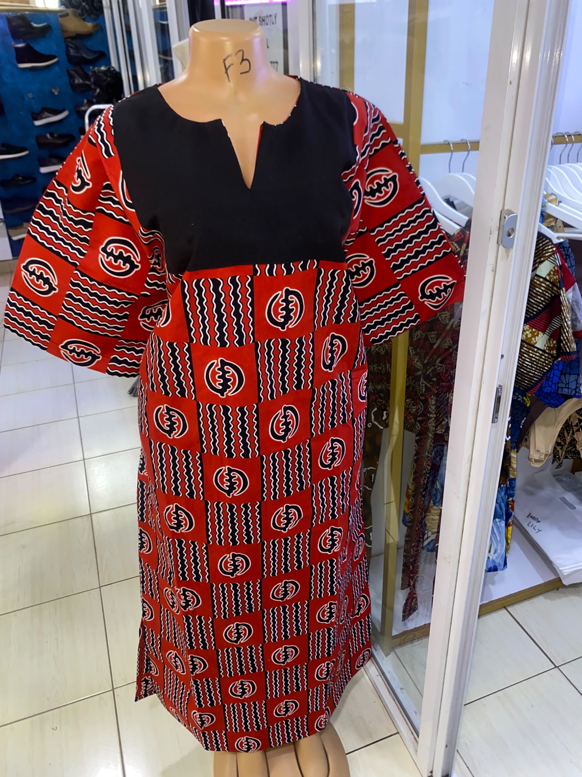 Kazuri Maxi Dress — Red & Black Geometric