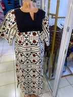 Kazuri Maxi Dress — Cream, Brown & Black Geometric