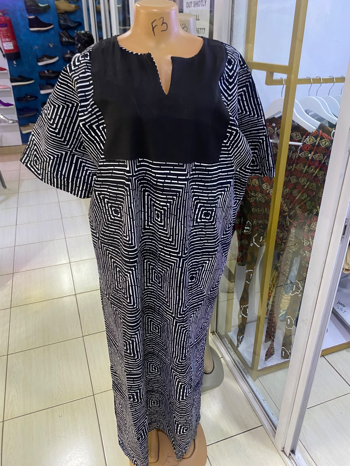 Kazuri Maxi Dress — Black & White Abstract