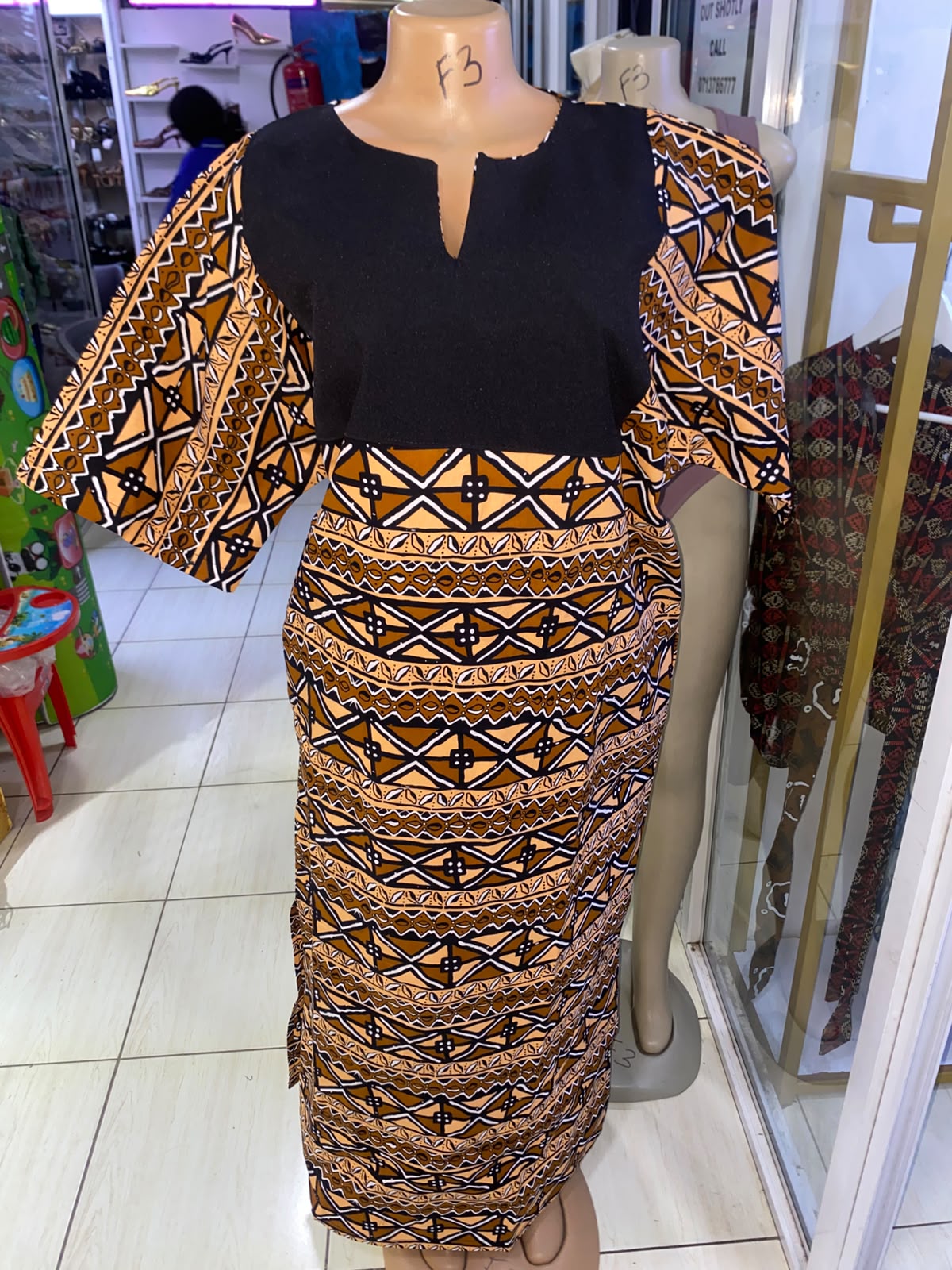 Kazuri Maxi Dress — Orange & Black Geometric