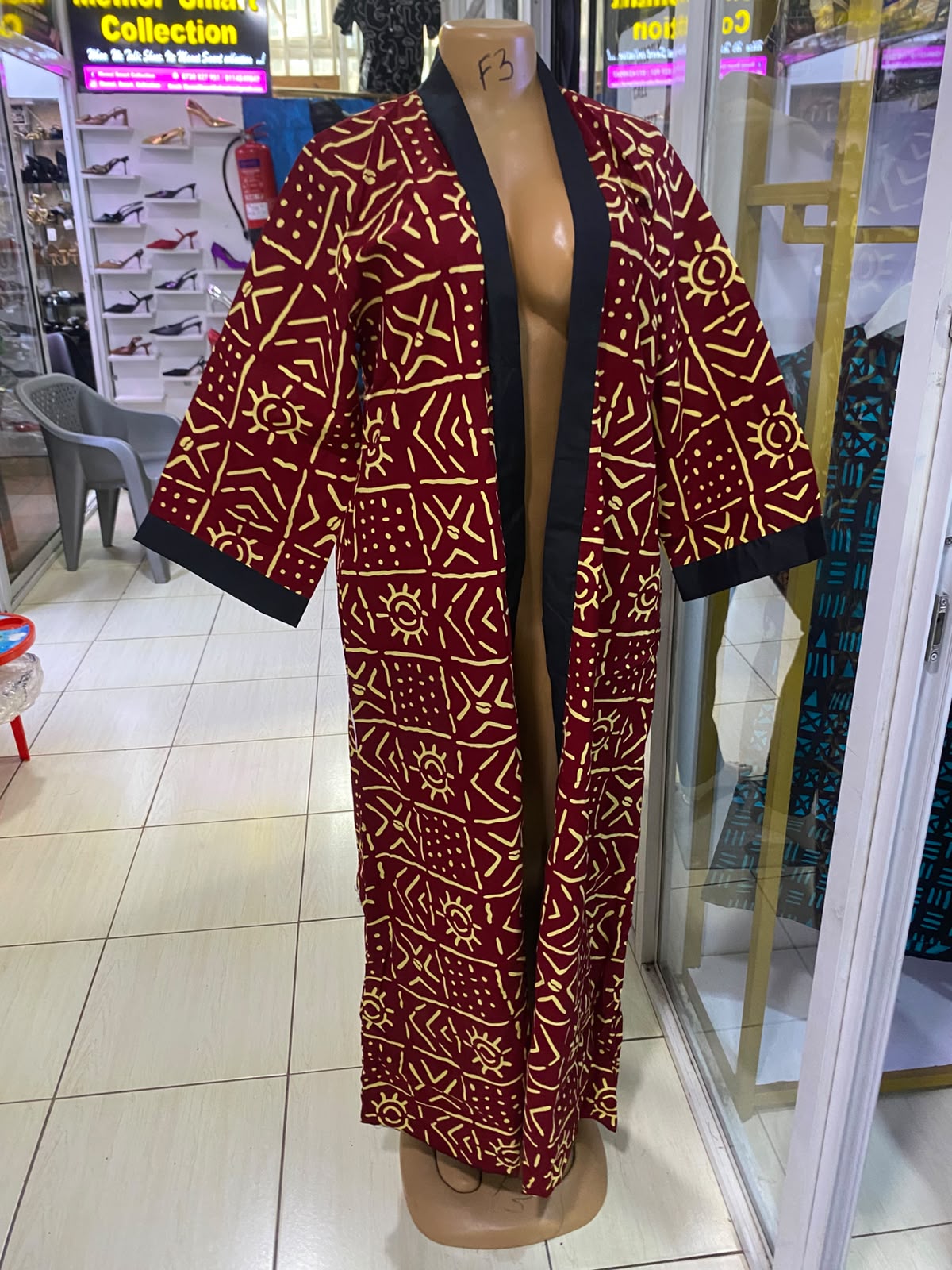 JGC Floor-Length Kimono — Burgundy & Gold