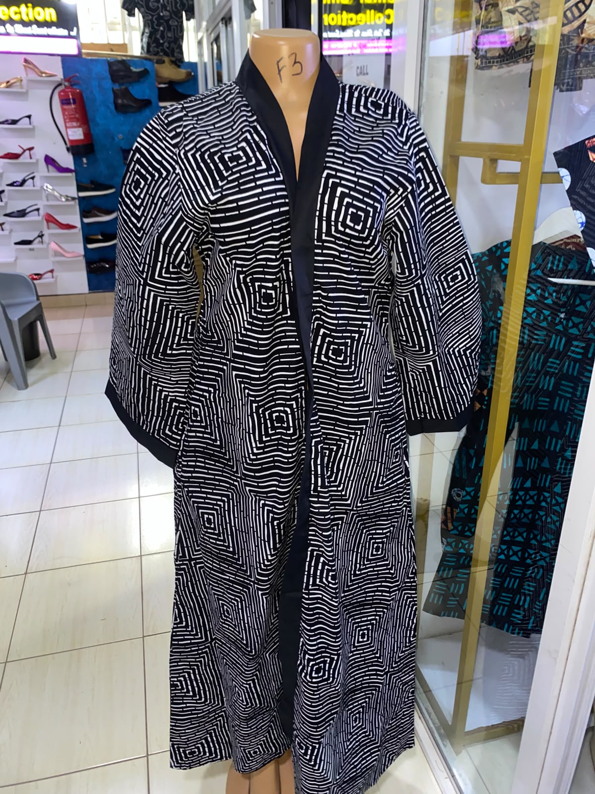JGC Floor-Length Kimono — Black & White Abstract