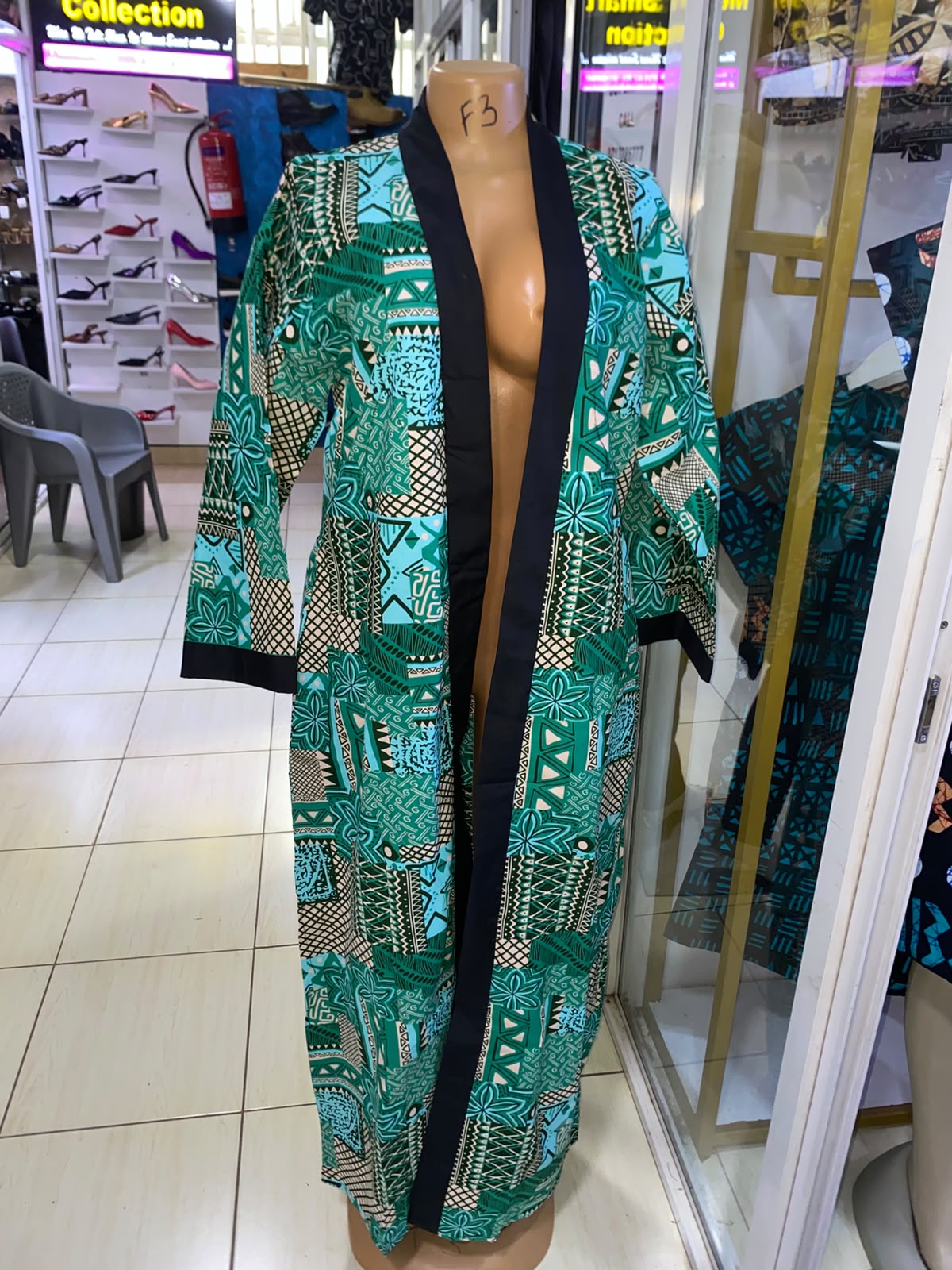 JGC Floor-Length Kimono — Green & Turquoise Geometric