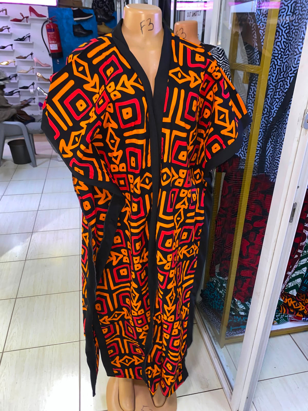 JGC Poncho Kimono — Orange, Red & Black Geometric