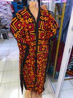JGC Poncho Kimono — Orange, Red & Black Geometric