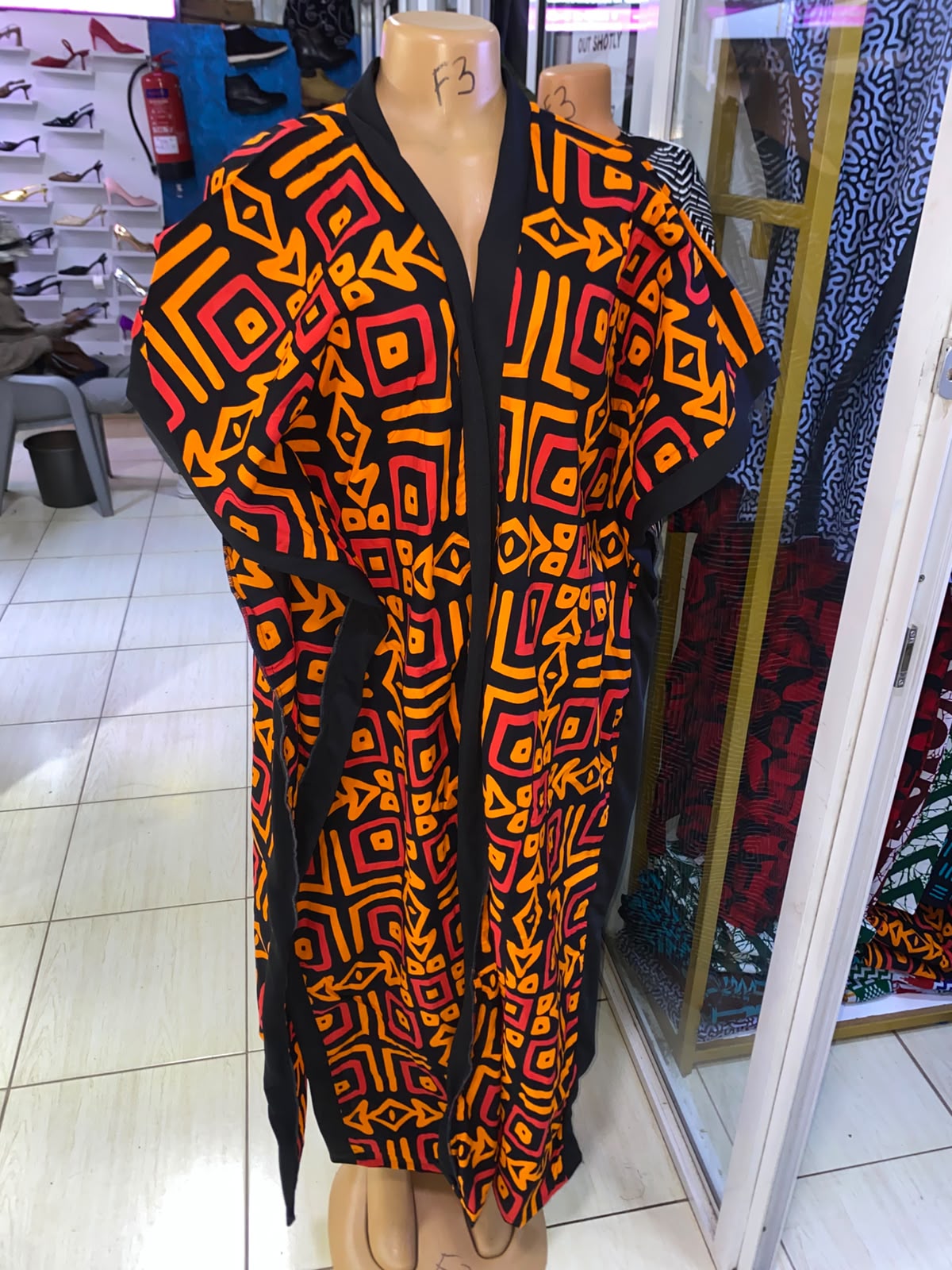 JGC Poncho Kimono — Orange, Red & Black Geometric
