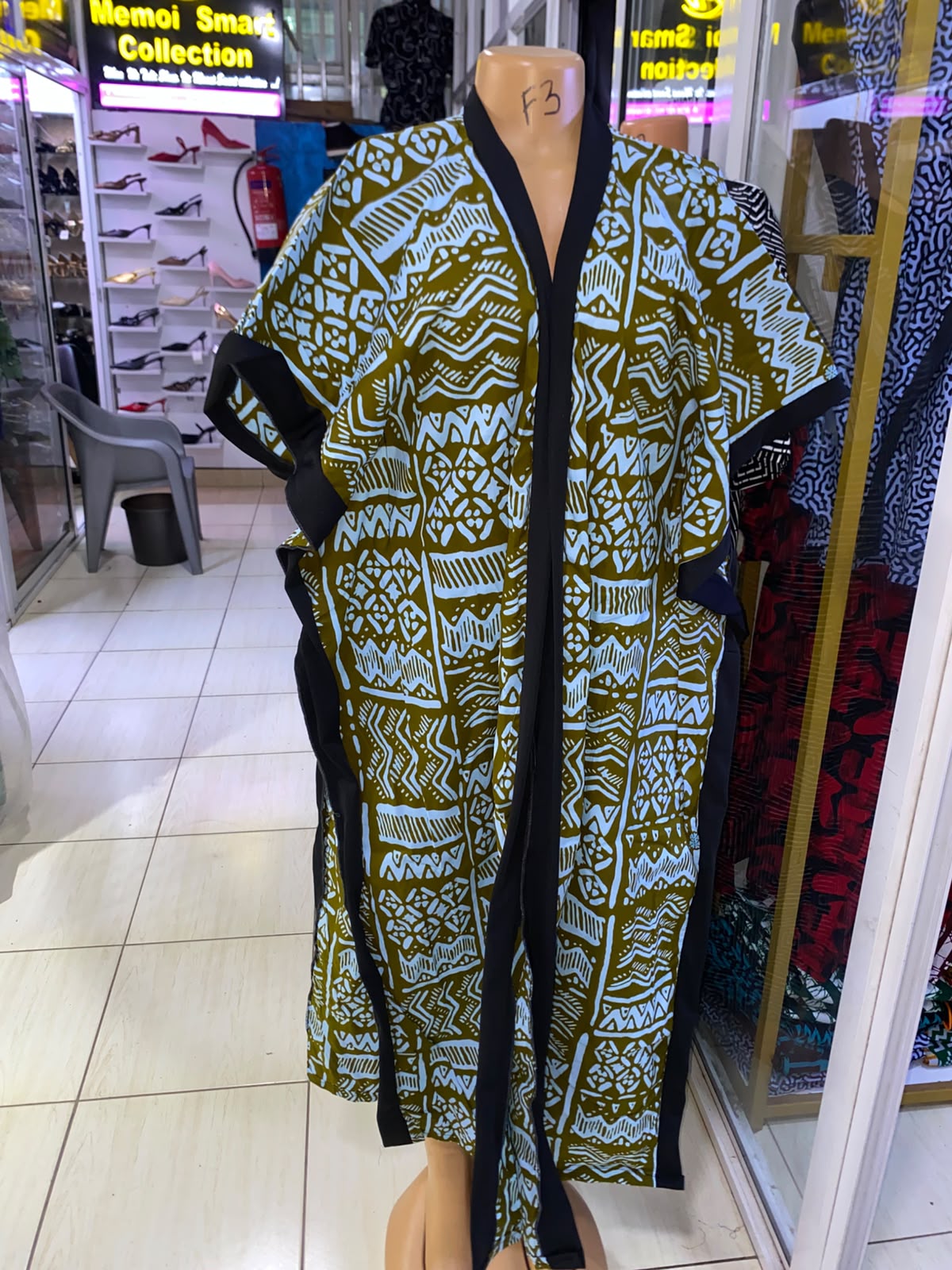 JGC Poncho Kimono — Green & White Geometric