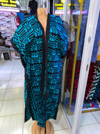 JGC Poncho Kimono — Blue & Black Geometric