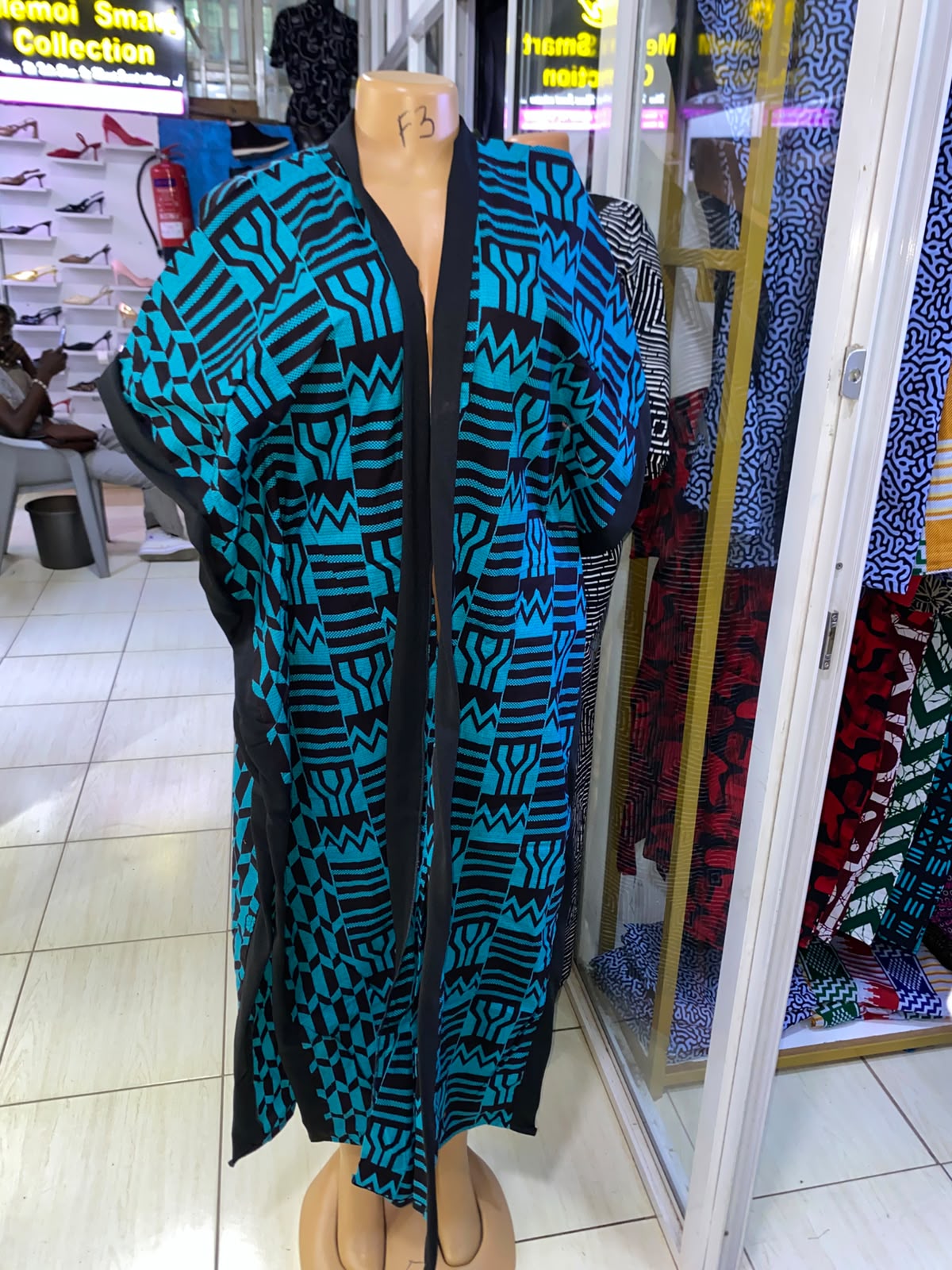 JGC Poncho Kimono — Blue & Black Geometric