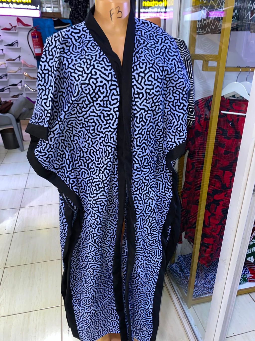 JGC Poncho Kimono — Blue & Black Abstract