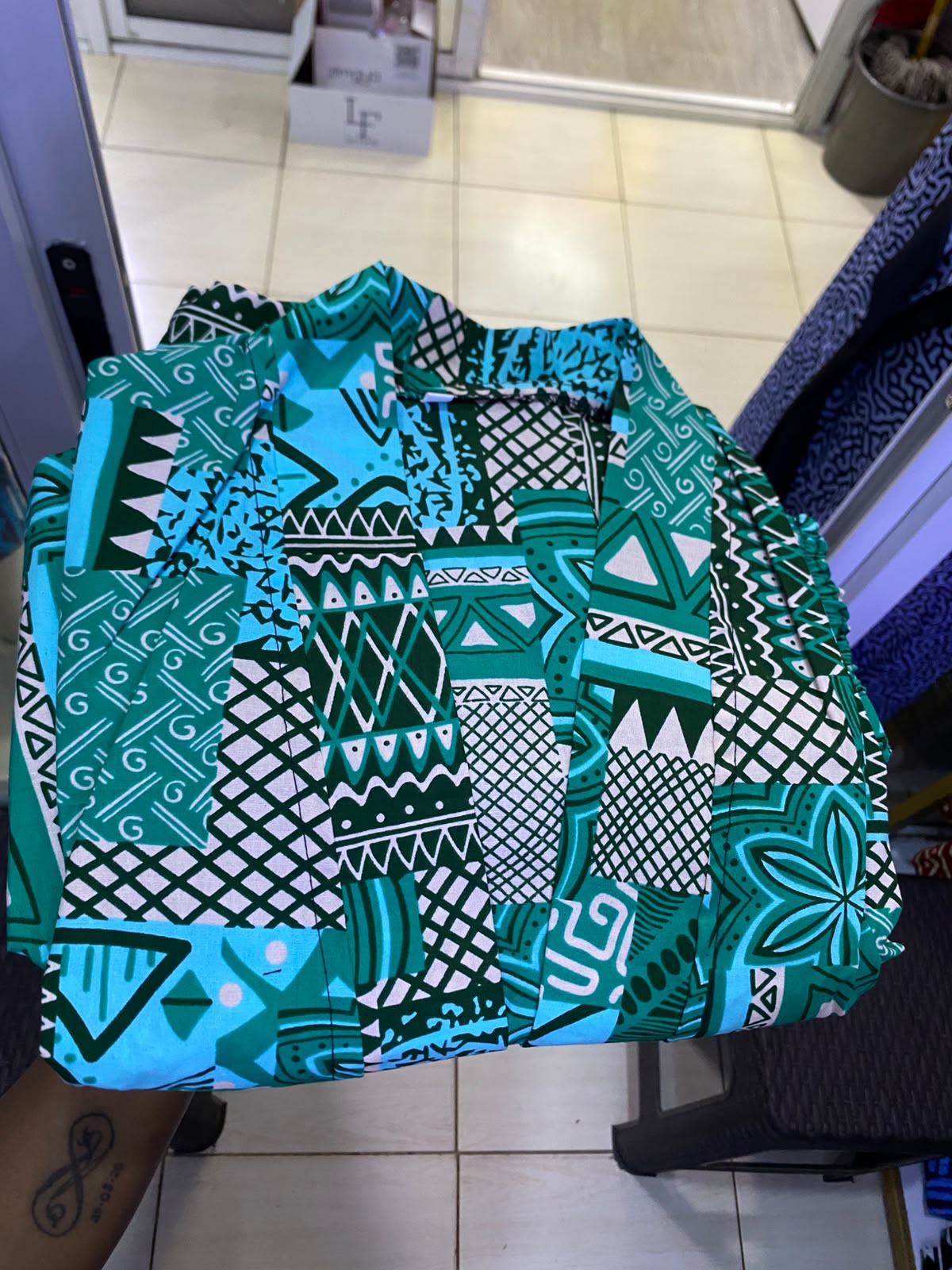 JGC Palazzo Set — Teal & Turquoise Geometric