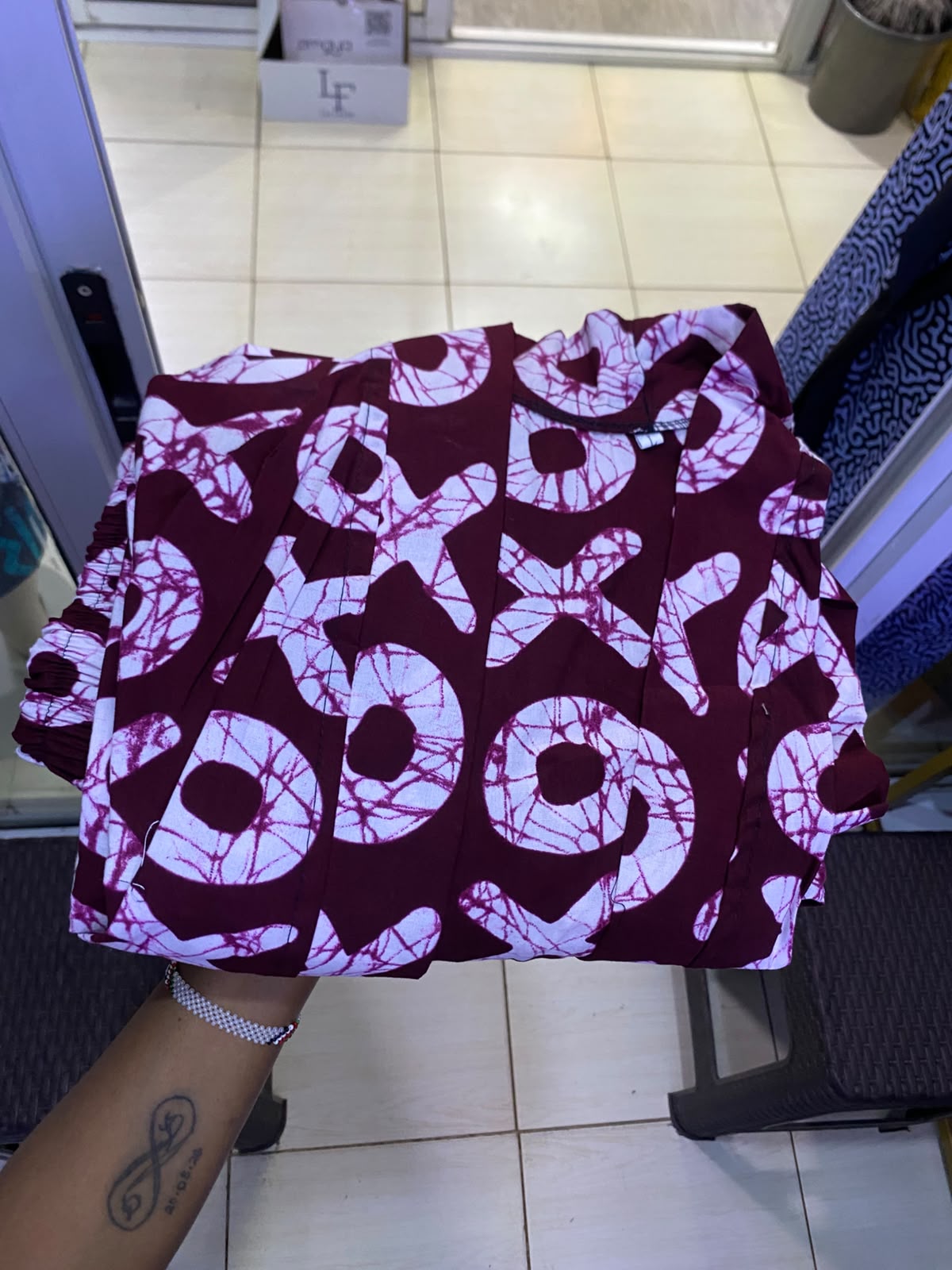 JGC Palazzo Set — Burgundy & Lilac Abstract