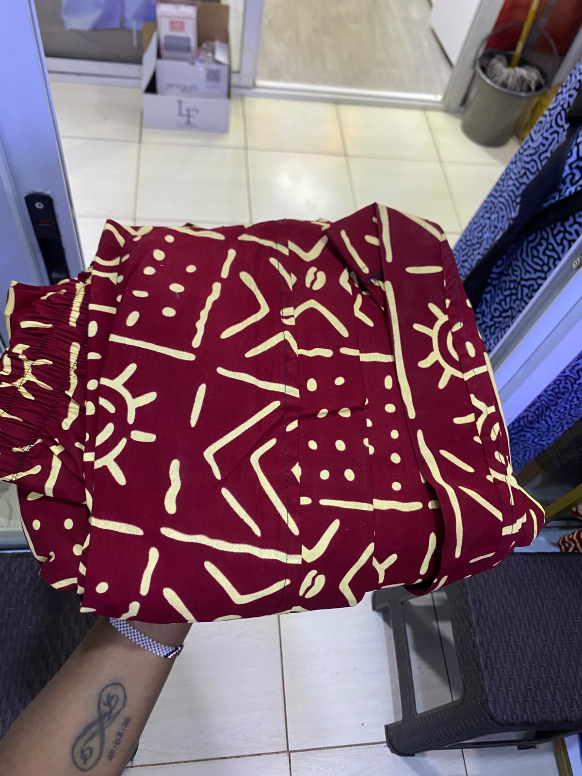 JGC Palazzo Set — Burgundy & Cream Abstract