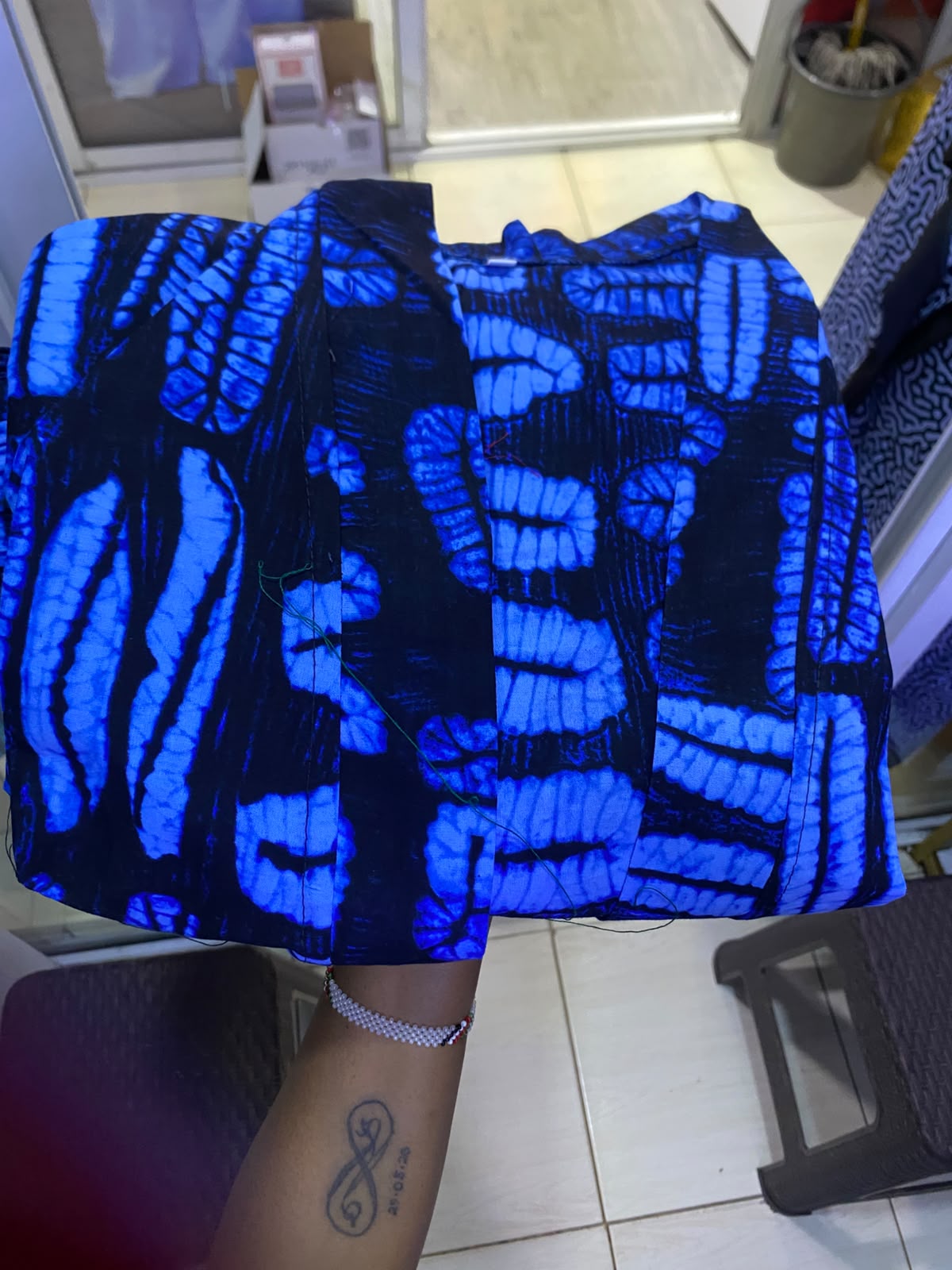 JGC Palazzo Set — Royal Blue & Black Abstract