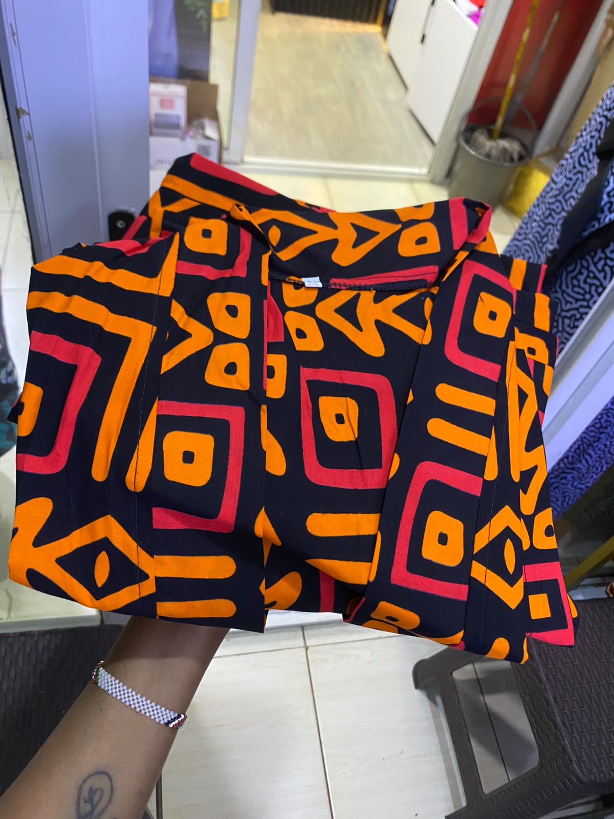 JGC Palazzo Set — Black, Orange & Pink Geometric