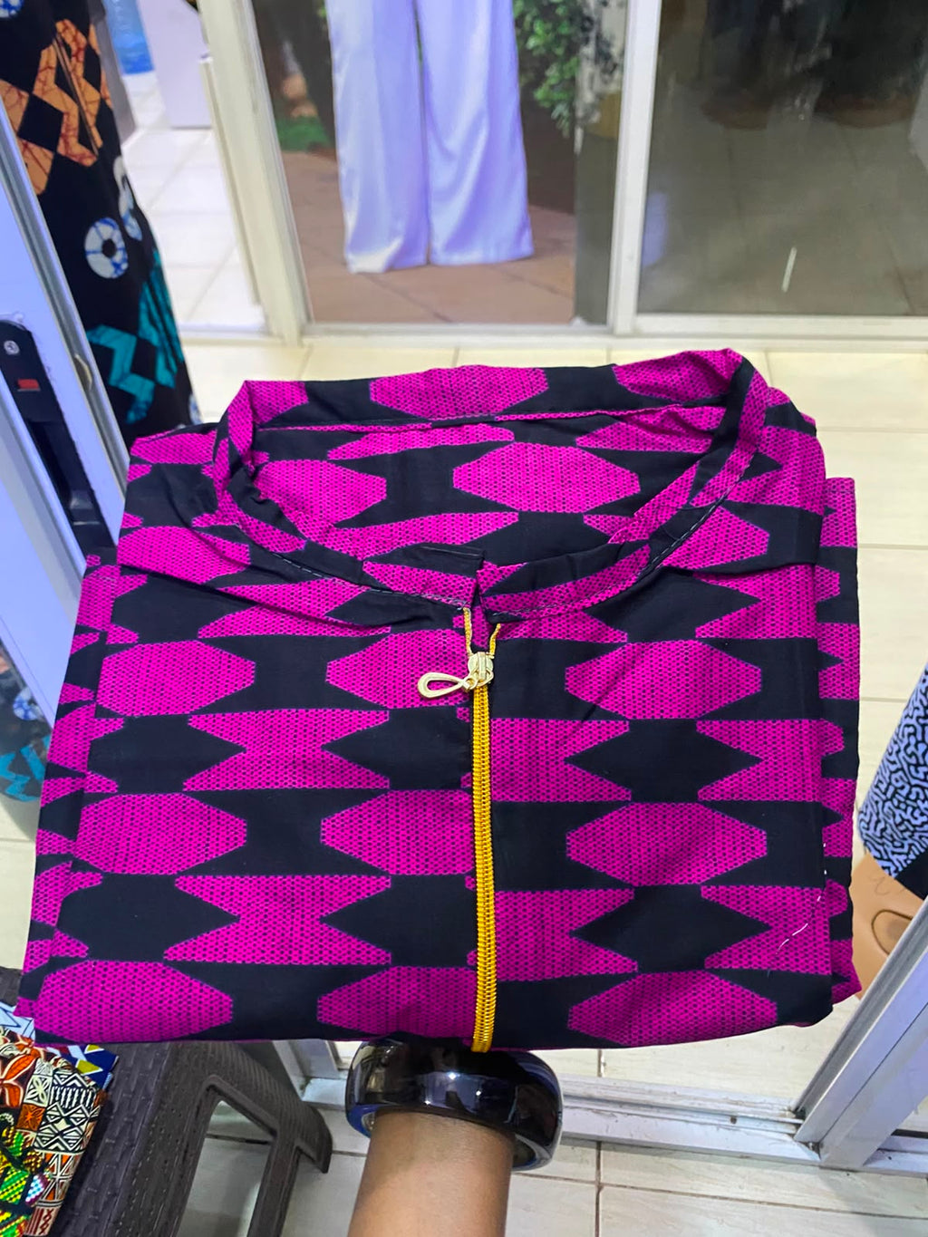 JGC Zipper Dress — Black & Magenta Geometric